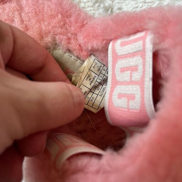 Ugg Australia Fluff Yeah Fuzzy Slip On Slippers Peach Pink Sandals - Picture 6 of 7